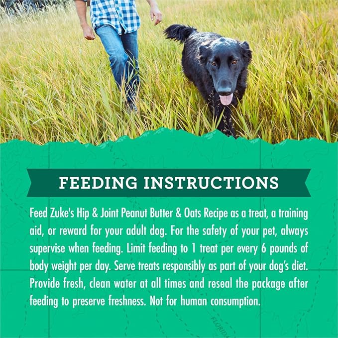 Zuke’s Hip and Joint Support Dog Treats for Adult Dogs, Senior Dog Treats Made with Real Peanut Butter and Oats, 6 oz. Resealable Pouch - 6 oz. Bag