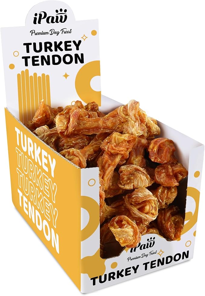 iPaw Turkey Tendons for Dogs 20 Pcs Bulk Pack, 100% Turkey and US Sourced Raw Material, Hypoallergenic, All Natural Human Grade Puppy Chew, Rawhide Alternative Dog Treats, Bone (Medium)