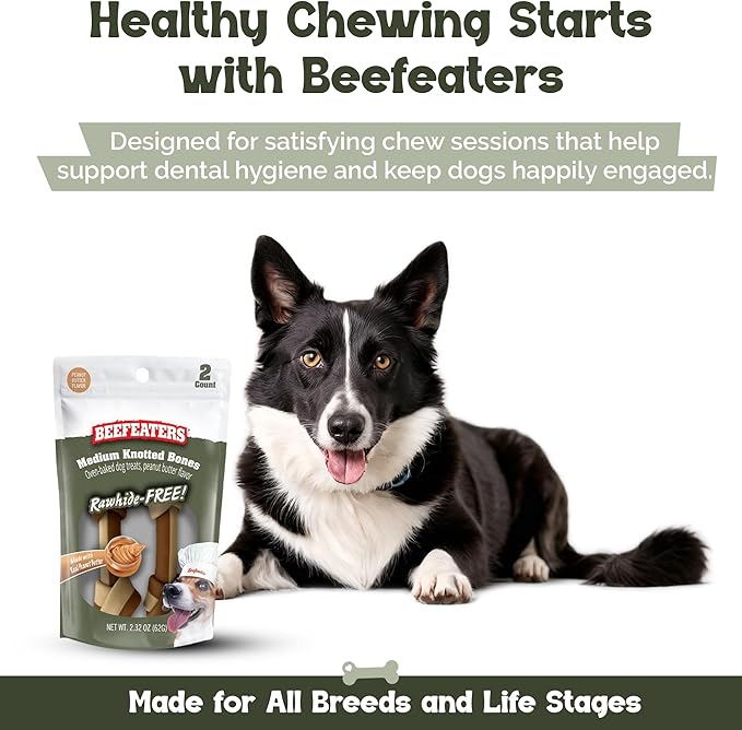 Beefeaters Medium Knotted Dog Bones Chicken Flavor 2ct (12 Pack) – Rawhide-Free Dog Chew Bones, No Artificial Flavors, Digestion-Friendly, Dental Support, Great for Puppies & Small Dogs