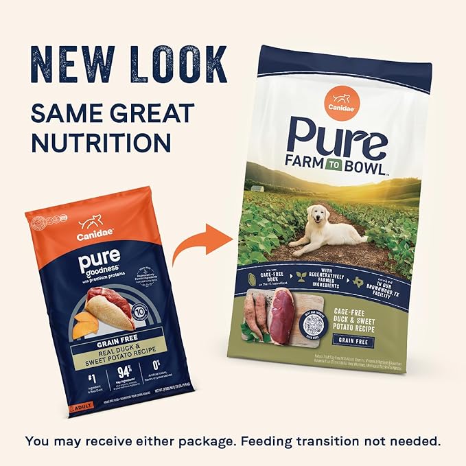 Canidae Pure Farm to Bowl Cage-free Duck & Sweet Potato, Adult, Grain-Free Dry Dog Food, 4lb