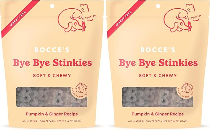 Bocce's Bakery Digestive Support Dog Treats,Wheat-Free Pumpkin Ginger,6 oz Bag,(Pack of 2)