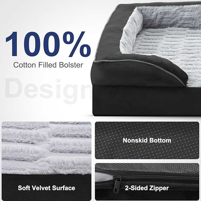 FURTIME Orthopedic Dog Bed for Extra Large Dogs - XL Plus Waterproof Dog Sofa Beds, Supportive Foam Pet Couch Bed with Removable Washable Cover, Waterproof Lining and Nonskid Bottom, Black