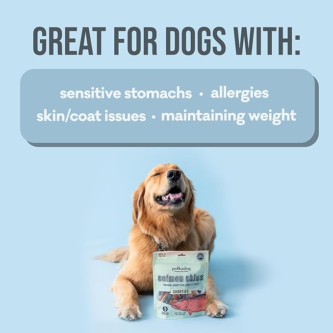 Polkadog Salmon Skin Dog Treats - All Natural, Single Ingredient Wild Fish, Premium Treats for Dogs, Omega-3 Rich, Great for Allergies, Grain-Free & Hypoallergenic, Made in USA - 3oz (1pk)