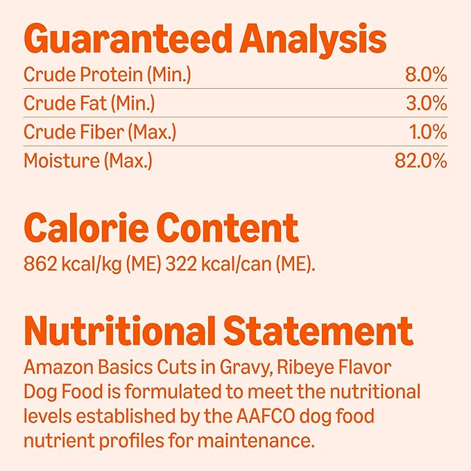 Amazon Basics Wet Dog Food, Cuts in Gravy, Ribeye Flavor, Made with Real Chicken and Beef, 13.2 oz can (Pack of 12)