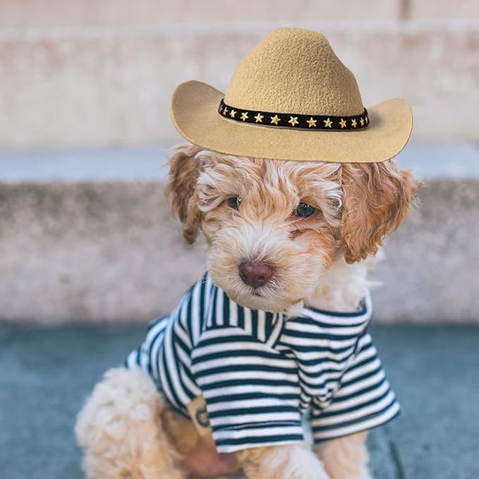 Dog Cowboy Hat Cat Cowboy Hat Mini Cowboy Hat for Dogs Cat Pet Cowboy Costume with Bandana Scarf Holiday Halloween Pet Party Decoration (Khaki, Large)