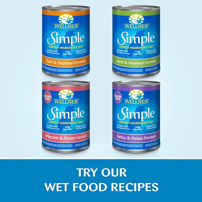 Wellness Simple Limited Ingredient Dry Dog Food for Sensitive Stomachs, Supports Skin & Coat, Wholesome Grains, Natural, Lamb & Oatmeal Recipe, (26-Pound Bag)