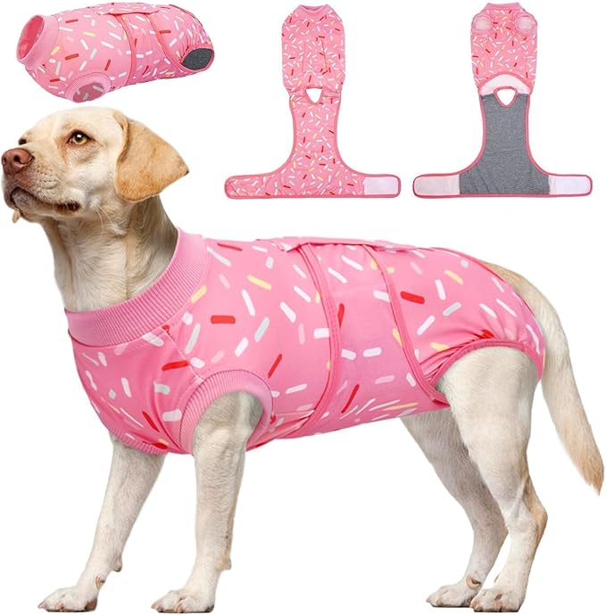 Kuoser Recovery Suit for Dogs, Comfy Dog Recovery Suit Female Doggie Onesie for Surgery, Post-Op Onesie for Female & Male Dogs, Soft Protective Wear, PinkRibbon XXL