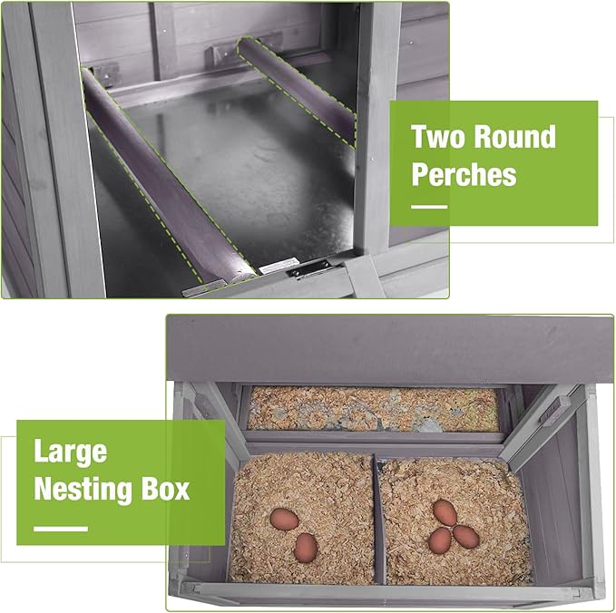 GUTINNEEN Small Chicken Coop with Nesting Box for 2–3 Chickens, Outdoor Duck House Raised Rabbit Hutch with Weatherpoof Asphalt Roof, 2 Perches, Easy Clean Pull-Out Tray, 40.94"L x 27.37"W x 38.55"H