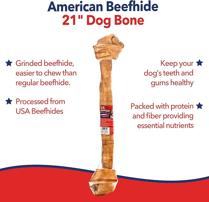 Pet Factory - Chicken Flavor American Beefhide Knotted Bone Dog Chew (20-22 inch) - Natural Long Lasting Chews for Dental Health, Thick Rawhide Dog Bones from USA Cattle