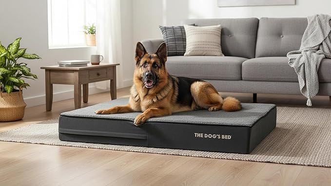 The Dog’s Bed Orthopedic Memory Foam Dog Bed for XL Dogs, Waterproof Washable Cover, Anti-Slip Base, Calming Surface – CertiPUR-Certified Foam, Grey Plush, 6 Inch Thick