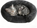 Calming Dog & Cat Beds for Small Medium Dogs Cats, Anti-Anxiety Pet Bed Orthopedic Donut Cushion, Soft Fluffy Faux Fur Warming Cozy Washable, Fits up to 15 lbs Pets (Round, Dark Grey 20")