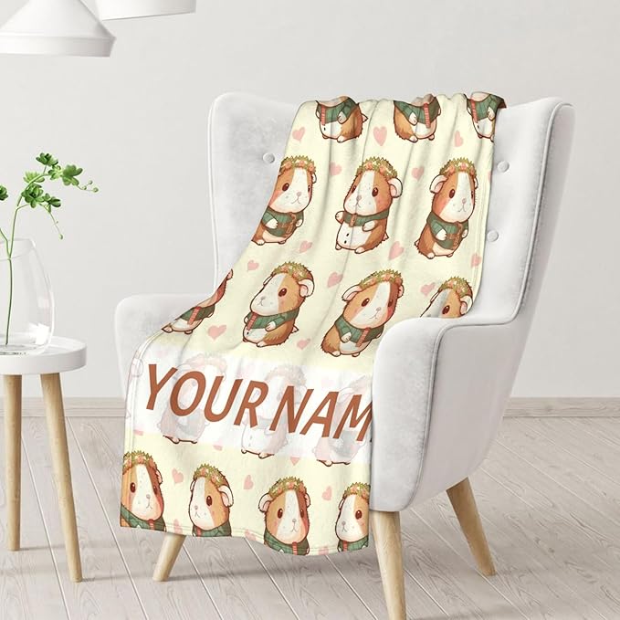 Personalized Guinea Pig Blanket with Name - Soft, Fuzzy & Warm - 50"x60" Throw Size Blanket for Bed, Couch, Sofa - Yellow Cute Throw Gifts for Adults, Kids