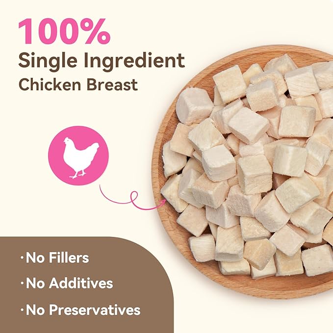 Freeze Dried Chicken Treats for Dogs & Cats, Single Ingredient High Protein Snack for Training, Picky Eaters & Food Topper, 6 oz