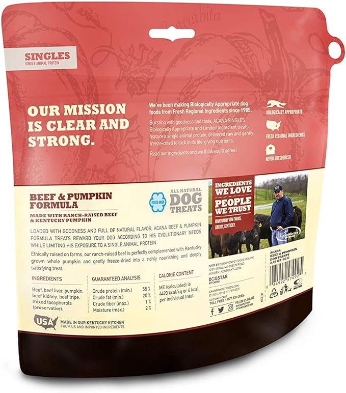 ACANA 3 Pack of Beef and Pumpkin Dog Treats, 3.25 Ounces Each, Freeze-Dried Raw Single-Source Protein