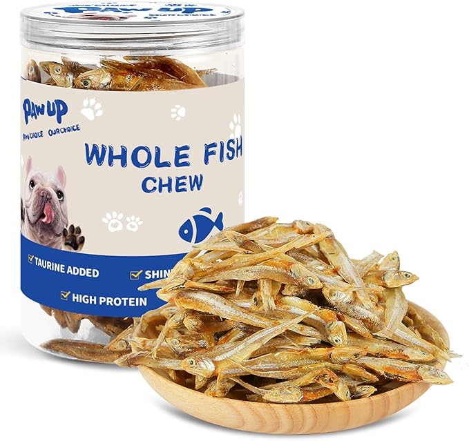 PAWUP Dried Whole Fish Dog Treats, High Protein & Omega-3 for Skin & Coat, Training Rewards for Small & Medium Dogs, Grain Free, 8 oz