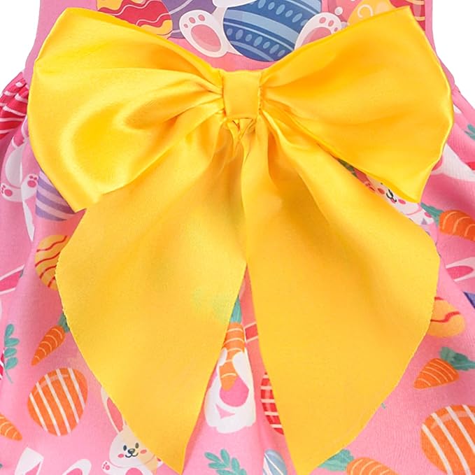 PUPTECK Print Dog Easter Dress Pet Costumes Apparel with Cute Bowtie Puppy Clothes Outfit, Rabbit, L