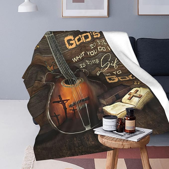 Guitar Gifts Blanket Rock Christian Guitar Decor Throw Blankets Fleece Flannel Plush Lightweight Blanket Music Stuff Gifts for Players Men Women Boys Girls for Couch Sofa Bed 80"X60"