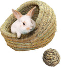 kathson Rabbit Grass House Bunny Woven Hay Bed Guinea Pig Hideout Hand Woven Natural Grass House for Hamster and Small Animals with Hay Chew Balls Toys