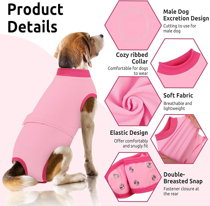 Queenmore Recovery Suit for Dogs Cats After Surgery, Dog Surgical Recovery Suit Onesie,Breathable Cotton Dog Surgery Suit Female Spay, Prevent Licking Pet Surgery Recovery Suit, Pink,XL