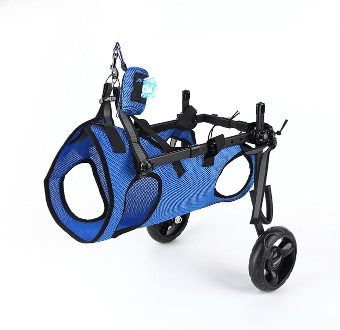 Pet Hind Leg Mobility Wheelchair, Adjustable Dog Rehabilitation Walker, Disabled Senior Dog Rear Leg Support Cart with All-in-One Harness for Small Medium Dogs Cats(Blue,XS)