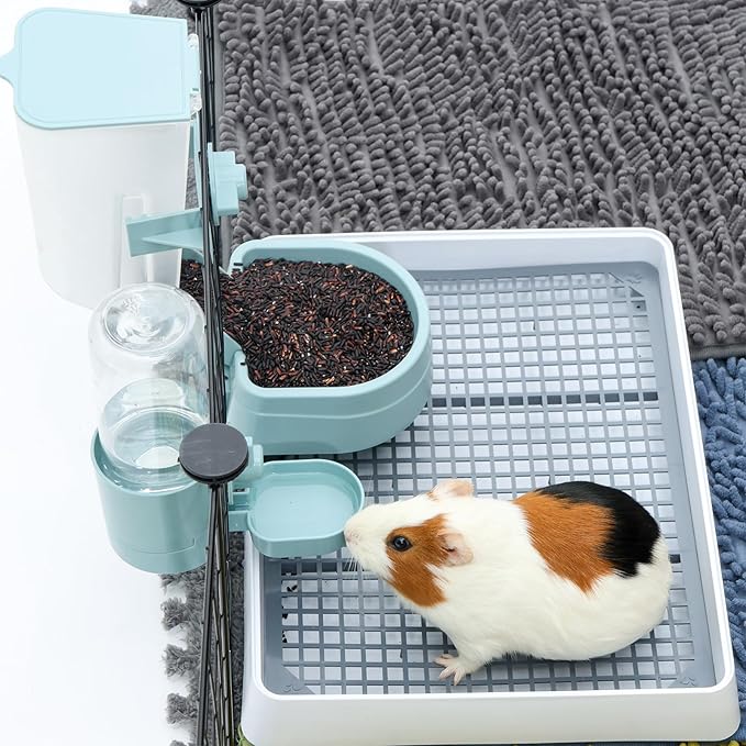 Oncpcare Rabbit Food Water Dispenser, 2PCS Rabbit Scratch Mat Natural Bunny Scratching Pad 24x16