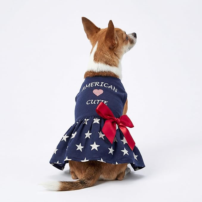 Fitwarm 100% Cotton 4th of July American Cutie Dog Clothes Patriotic Dresses Memorial Day Dog Outfits Doggie Dress Pet Cat Apparel Blue Medium