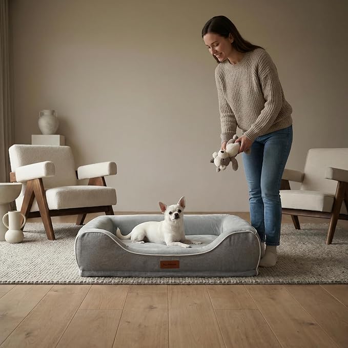 Orthopedic Dog Bed for Small Dogs,Cooling Gel Memory Foam Pet Bed with Removable Waterproof Cover,Washable Puppy Couch Bed for Joint Pain Relief,24"x18"x6",Grey