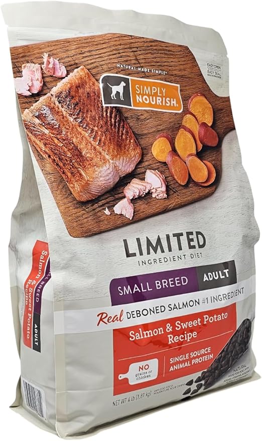 SIMPLY NOURISH Small Breed Adult Salmon and Sweet Potato Dry Dog Food, 4 Pound Bag