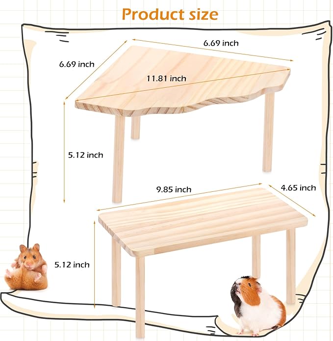 2-Piece Set Hamster Play Wooden Platform for Dwarf Syrian Hamsters Gerbils Mice Degus or Other Small Pets