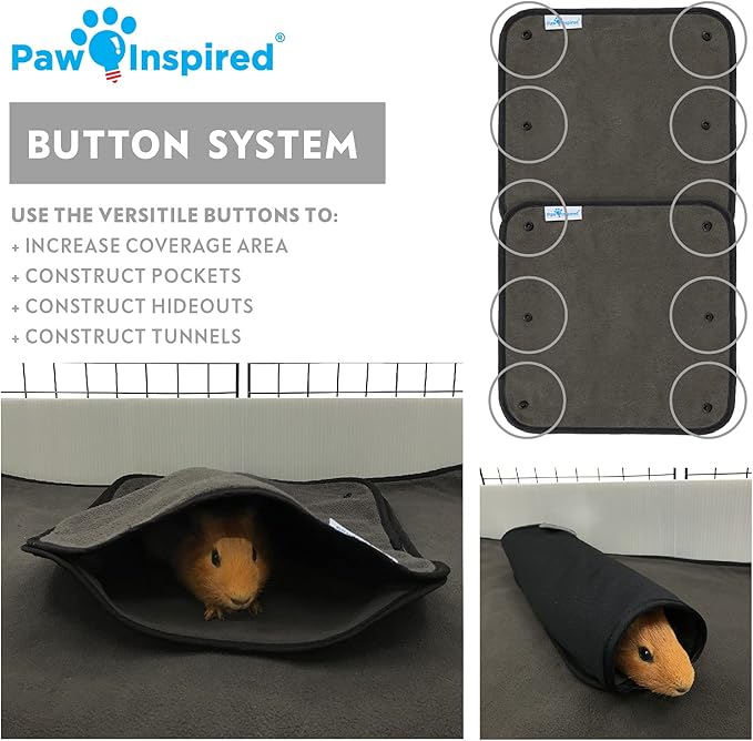 Paw Inspired Washable Guinea Pig Cage Liners, Fleece Bedding for Guinea Pigs Ferrets, Rabbits, Hamsters, Small Animals, Bamboo Charcoal Odor Controlling Absorbent Pee Pads (2 ct., 12" x 12")