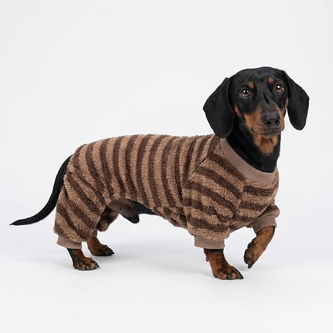 Fitwarm Fleece Striped Dog Pajamas, Dog Winter Clothes for Small Dogs Girl Boy, Velvet Dog Onesie, Soft Pet Jammies, Doggy Apparel, Brown, Tan, Medium