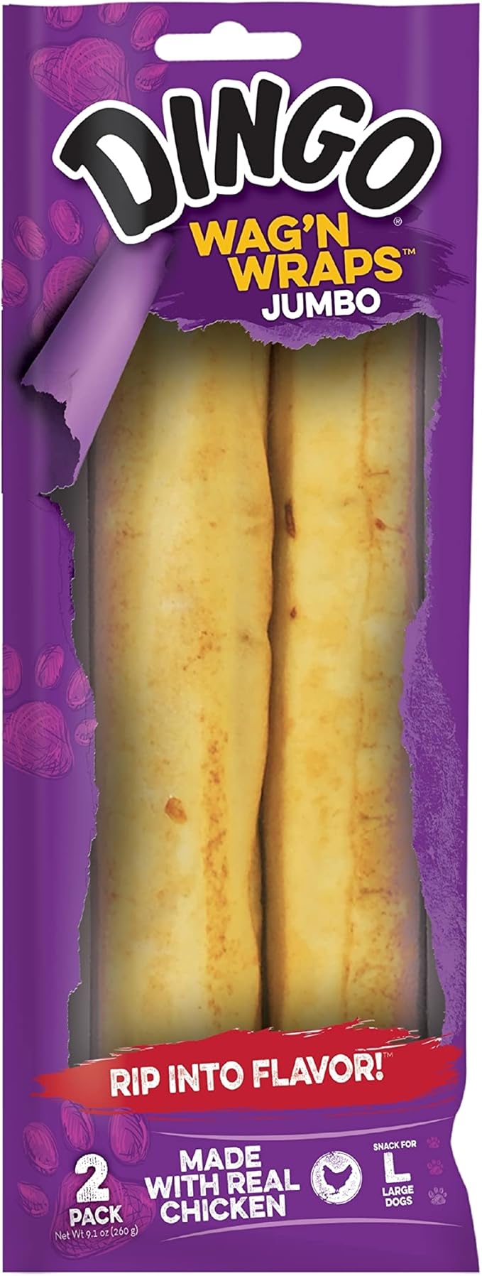 Dingo Wag'n Wraps Jumbo Rawhide for Large Dogs, 2-Count