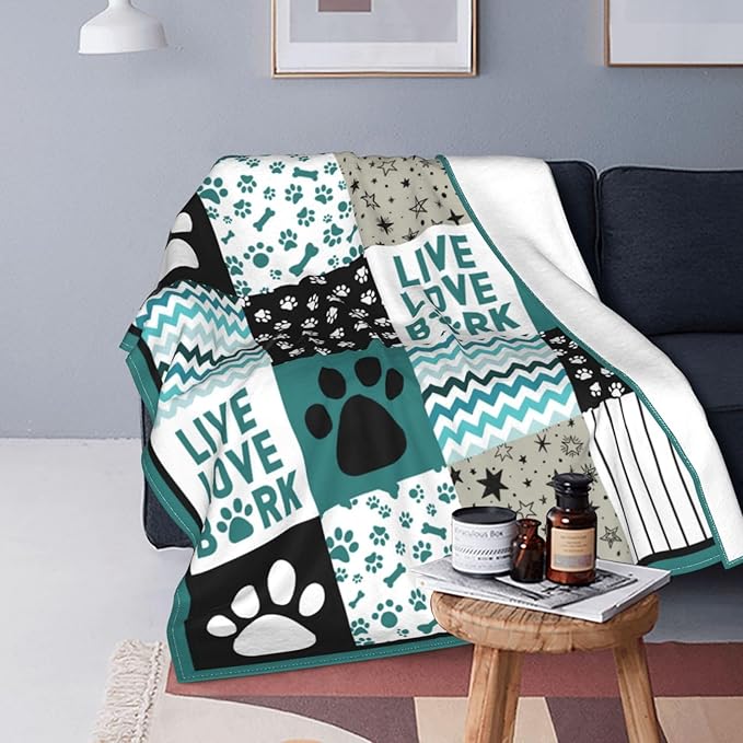 Dog Blanket Dog Paw Throw Blankets Cozy Fleece Flannel Blanket Soft Warm Plush Lightweight Bedding Blanket Dog Gift for Couch Sofa Bed for Boys Girls Men Women Teen Girls Kids 60"X80"