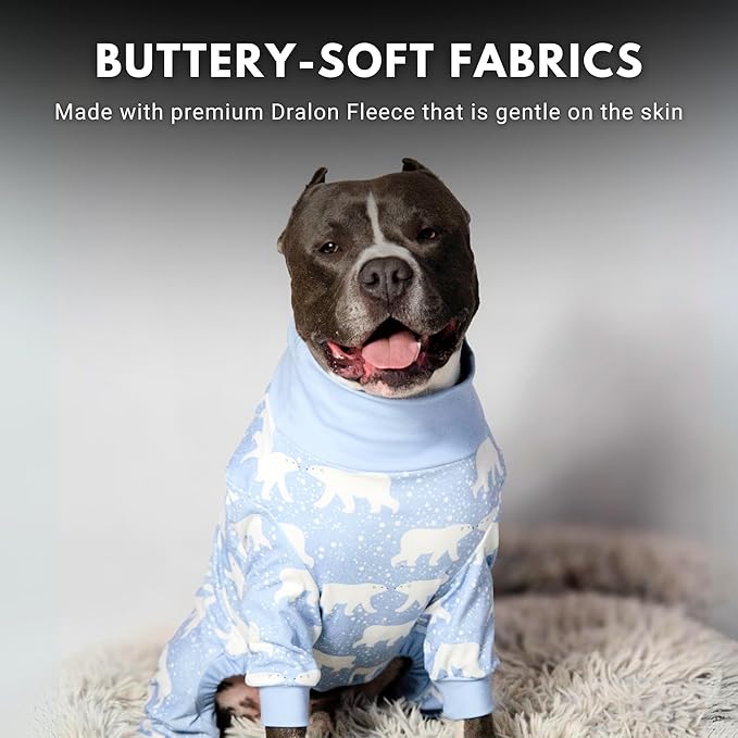 Spark Paws Dog Pajama, Dog Recovery Suit Male, Onesie, Ultra-Soft and 4-Way Stretch, for Small Medium and Large Breeds - Snowy Polar Bear - S