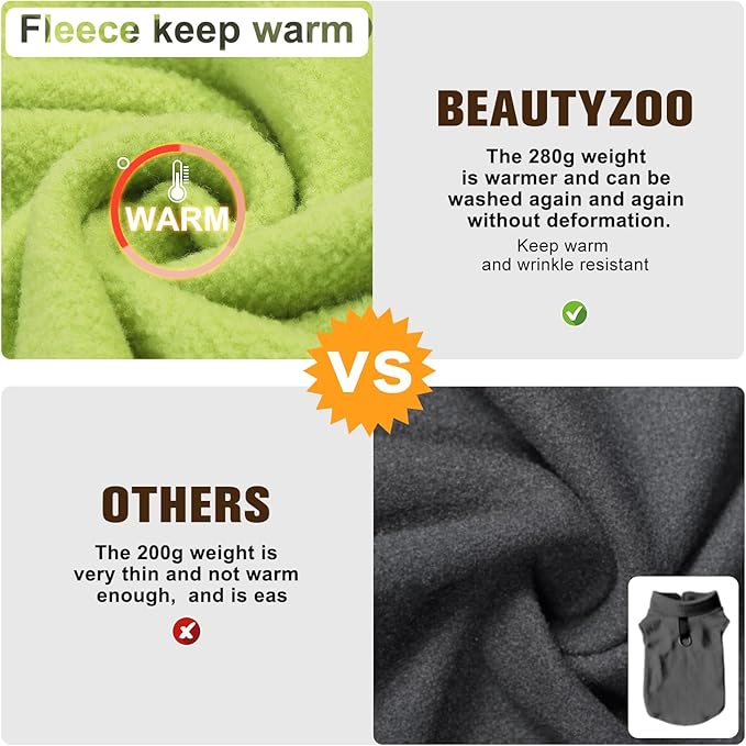 BEAUTYZOO Dog Fleece Vest Sweater Winter Jacket for Small and Medium Dogs with D-Ring Leash Cold Weather Coat Hoodie for XS S M Dogs Boy or Girls