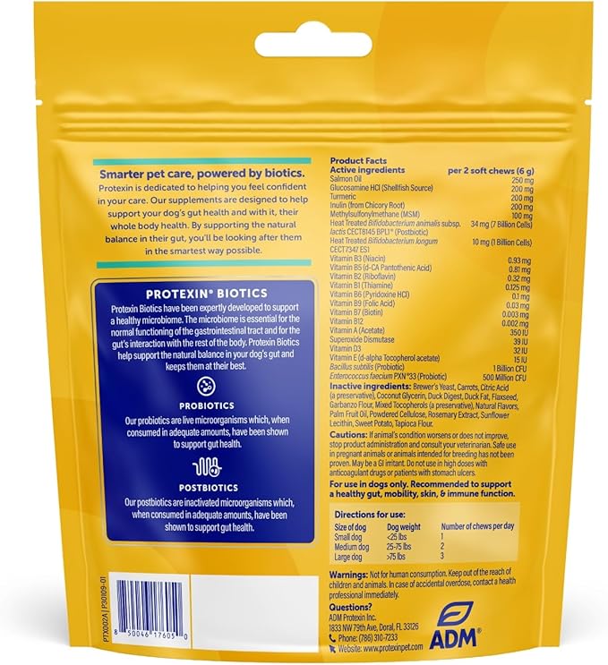 Protexin Daily Care Gut+ Wellness | 60 Dog Chews, Duck and Carrot Flavor Dog Supplement | Probiotics for Dogs, Dog Postbiotics