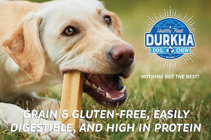 Durkha Yak Cheese Chews: Himalayan Yak Cheese Dog Chews- Natural, Healthy & Long Lasting Dog Treats - Grain, Gluten & Lactose-Free Rawhide Alternatives, For Dogs 65 lbs and smaller, 4 Pack Extra Large