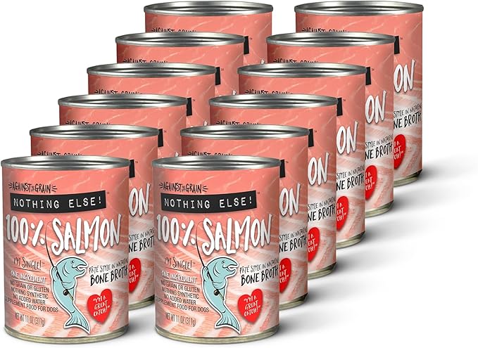 Evanger's Against The Grain Nothing Else! 100% Salmon Dog Food – 12 Count, 11 oz Each – Single-Ingredient Meatball Texture in Natural Broth – Wet Dog Food – Grain & Gluten Free