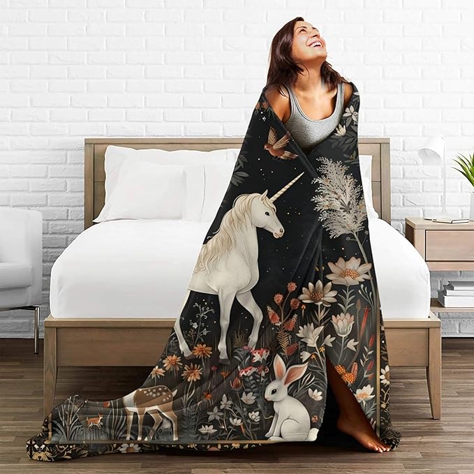 Unicorn Throw Blanket for Girls & Adults - Super Warm, Soft Plush, Lightweight Fleece Flannel - 50"X40" Forest Woods Decor