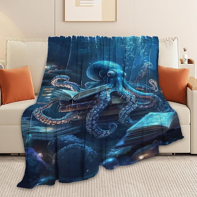 Octopus Throw Blanket Ocean Octopus Stuff Gifts for Kids Girls Boys Adults Women Man Soft Cozy Warm Plush Fluffy Fuzzy Fleece Blanket Decor 50''X60''
