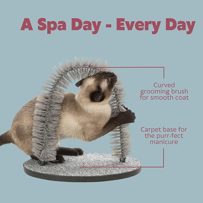 Trixie Cat Massager and Self Grooming Arch, Bristle Ring Brush, Carpet Base Scratcher, Cat Self Groomer, Gray, Small