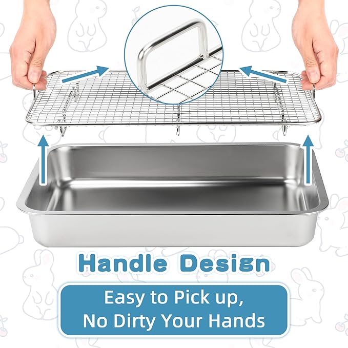 FHTONGE Extra Large Stainless Steel Rabbit Litter Box for Cage, Steel Litter Pan for Guinea Pig Ferret Rat Chinchilla Hedgehog Hamster, Rectangular Metal Bunny Potty Trainer Tray Pet Toilet Traine