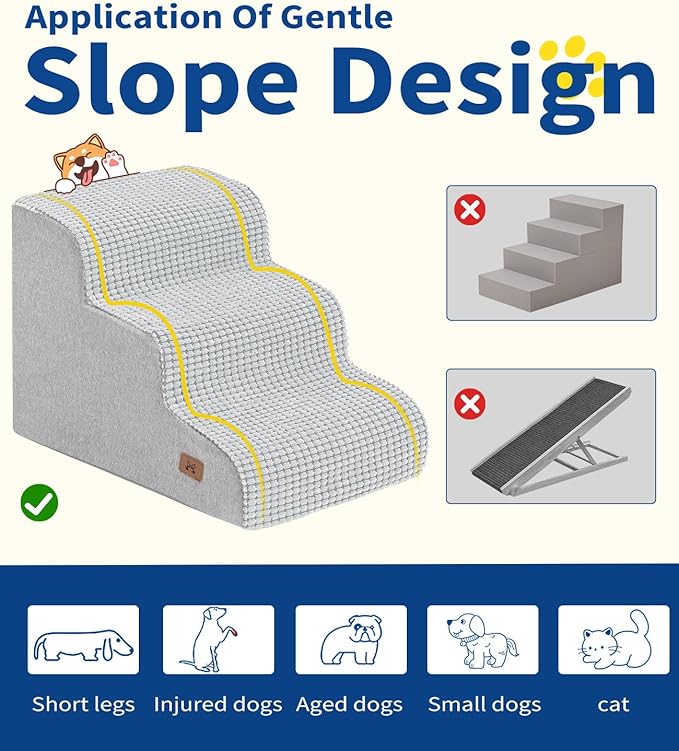 ABCPET Dog Stairs for Small Dogs, 15.7" H Dog Steps for Bed 35D Strong Support Foam Stairs for High Bed or Couch Sofa Non-Slip Balanced Pet Steps Indoor, Light Grey