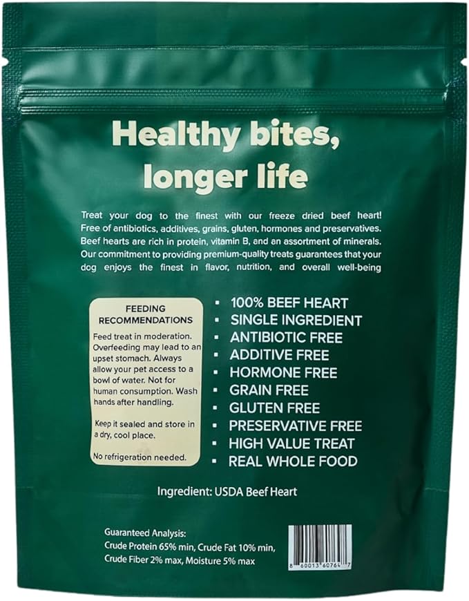 Freeze-Dried Beef Heart Dog Treats, Single Ingredient, High Protein, Grain-Free, Made in USA, Natural Training Treats for Dogs (3 oz)