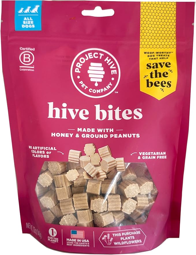 Hive Bites Training Treats for Dogs – Peanut Flavor – Small Reward Treats Made with Ground Peanuts & Honey – Vegetarian, No Grain or Soy – 12 oz