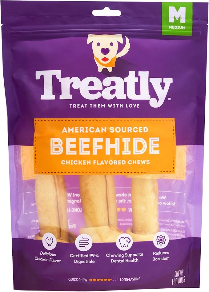 American Sourced Beefhide Bones 6-7" Dog Chew Treats - Chicken Flavor, 3 Count/1 Pack