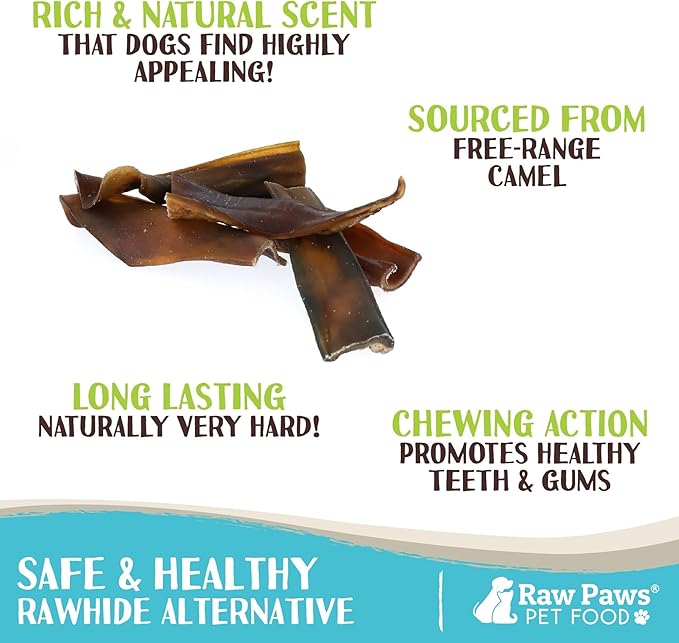 Raw Paws Camel Skin Chews for Dogs (15-Count) - Rawhide Free Dog Chew Long Lasting - Support Dog Anxiety Relief - Bully Stick Alternative