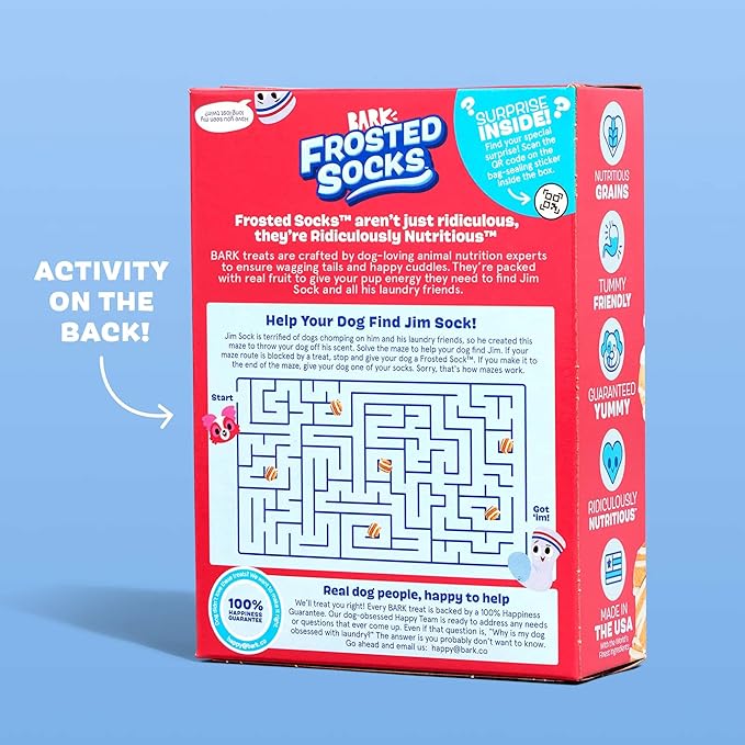 Barkbox Frosted Socks - Yogurt Berry Flavor with Real Fruit, Nutritious Grains, No Corn or Soy - 24oz Box