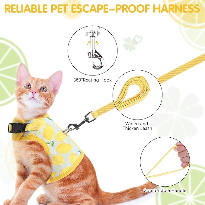 BINGPET Cat Harness and Leash Set Escape Proof for Walking,Step-in Harness with Lightweight Soft Breathable Mesh,Adjustable Easy Control Harness (Sunshine Citrine, L(Chest:12.5-16.5"))