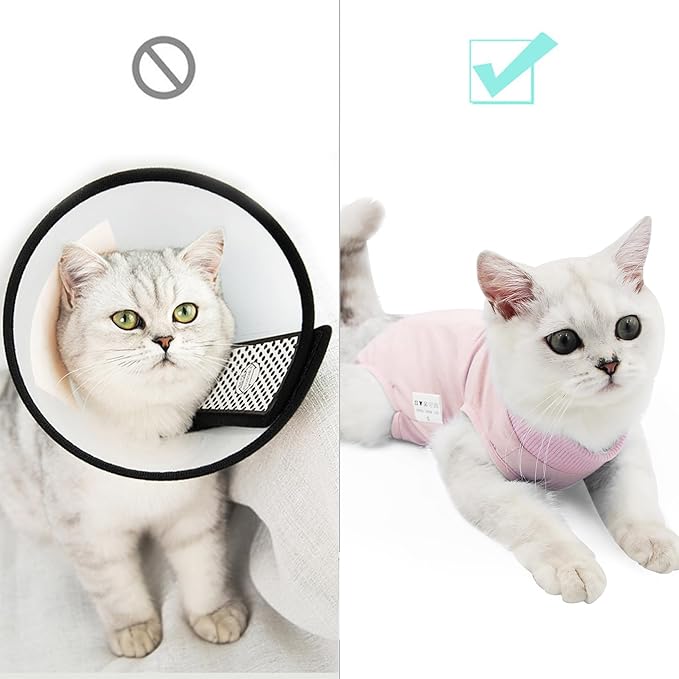 Cat Recovery Suit for Male and Female Surgical Post Surgery Soft Cone Onesie Shirt Clothes Neuter Licking Protective Diapers Outfit Cover Kitten Spay Collar(M, Pink)